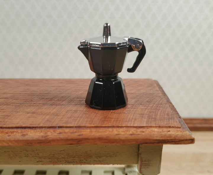 Dollhouse Moka Coffee Pot Maker Opening Top Black Metal 1:12 Scale Kitchen - MiniatureCrush