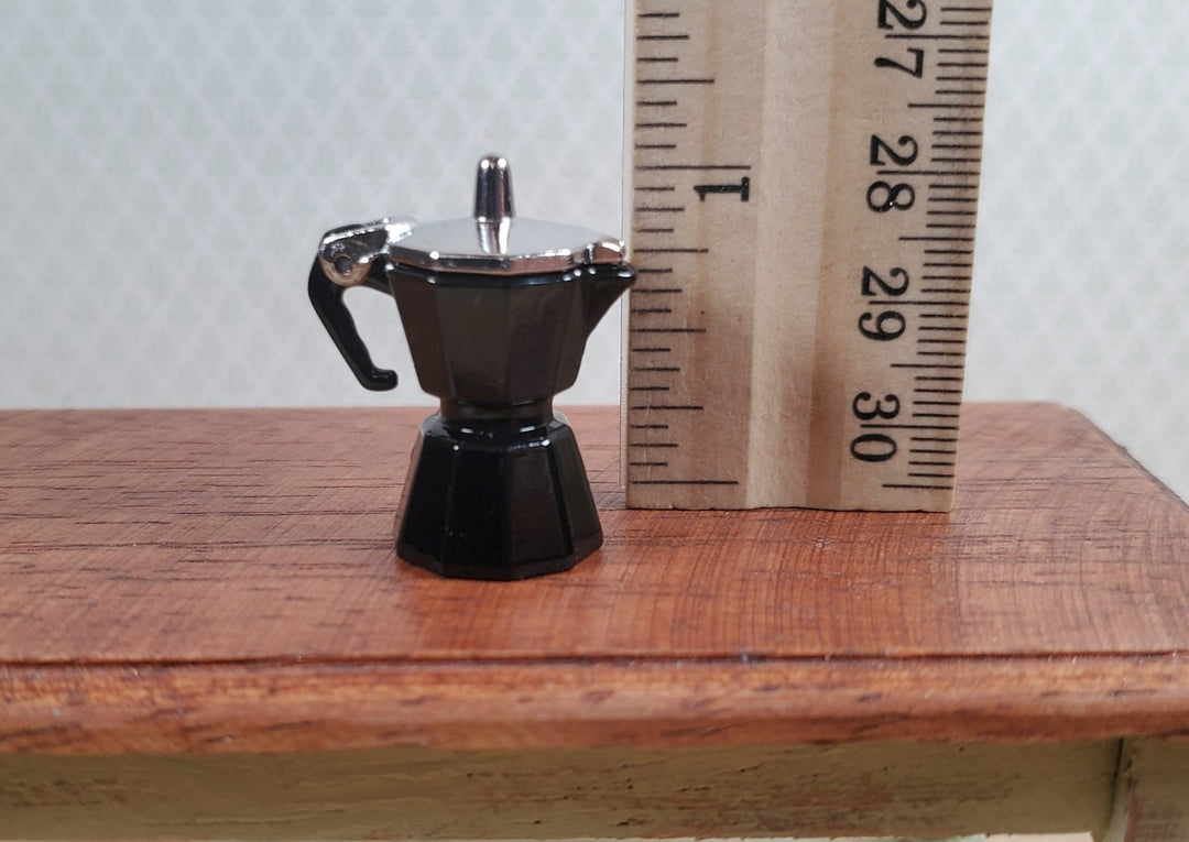 Dollhouse Moka Coffee Pot Maker Opening Top Black Metal 1:12 Scale Kitchen - MiniatureCrush