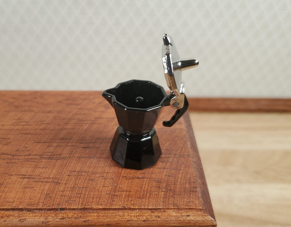 Dollhouse Moka Coffee Pot Maker Opening Top Black Metal 1:12 Scale Kitchen - MiniatureCrush