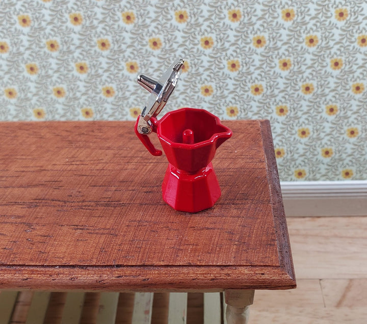 Dollhouse Moka Coffee Pot Maker Opening Top Red Metal 1:12 Scale Kitchen - Miniature Crush