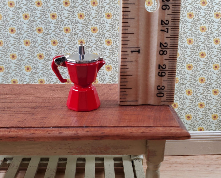 Dollhouse Moka Coffee Pot Maker Opening Top Red Metal 1:12 Scale Kitchen - Miniature Crush