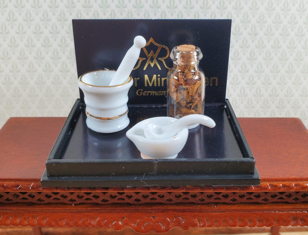 Dollhouse Mortar and Pestle Set Reutter Porcelain 1:12 Scale Miniatures - MiniatureCrush