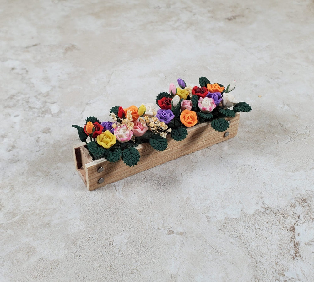 Dollhouse Multi Colored Roses in a 3.25" Window Box Planter 1:12 Scale Miniature - MiniatureCrush