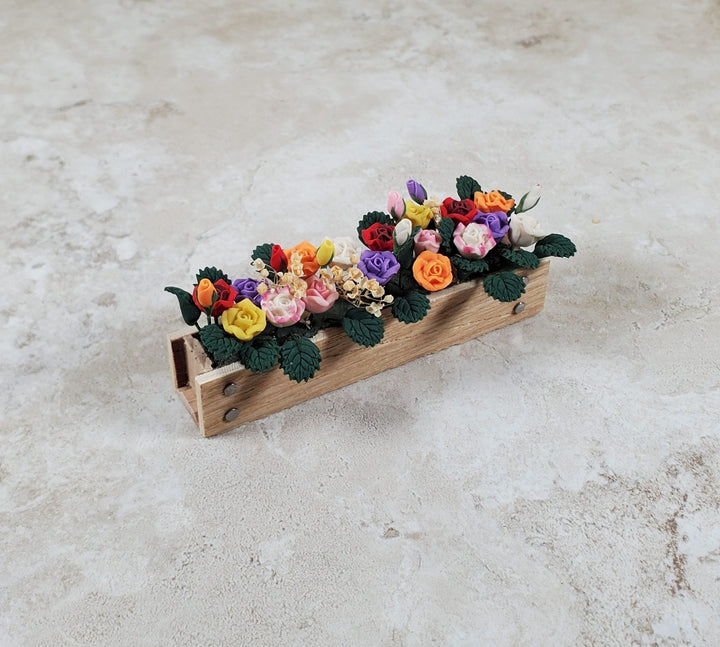 Dollhouse Multi Colored Roses in a 3.25" Window Box Planter 1:12 Scale Miniature - MiniatureCrush