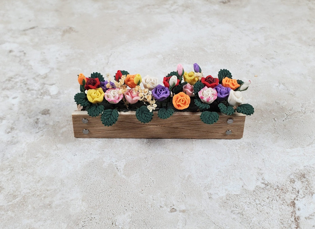 Dollhouse Multi Colored Roses in a 3.25" Window Box Planter 1:12 Scale Miniature - MiniatureCrush
