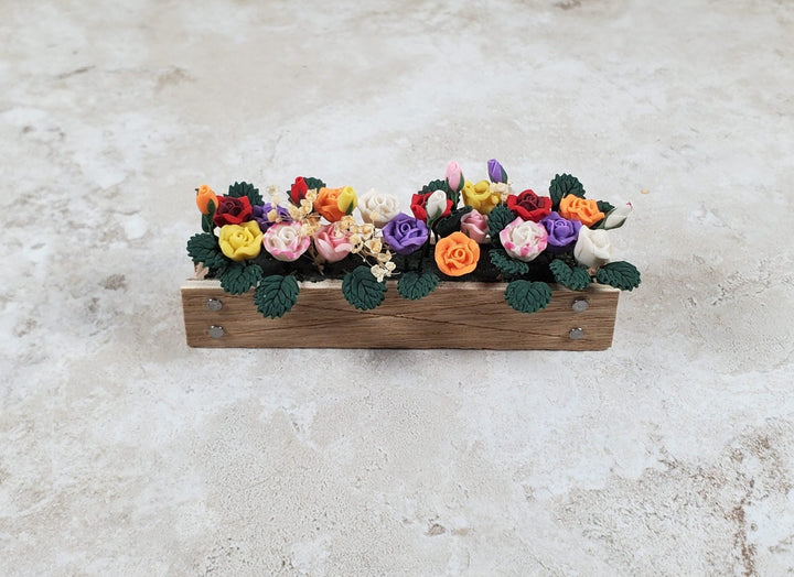 Dollhouse Multi Colored Roses in a 3.25" Window Box Planter 1:12 Scale Miniature - MiniatureCrush