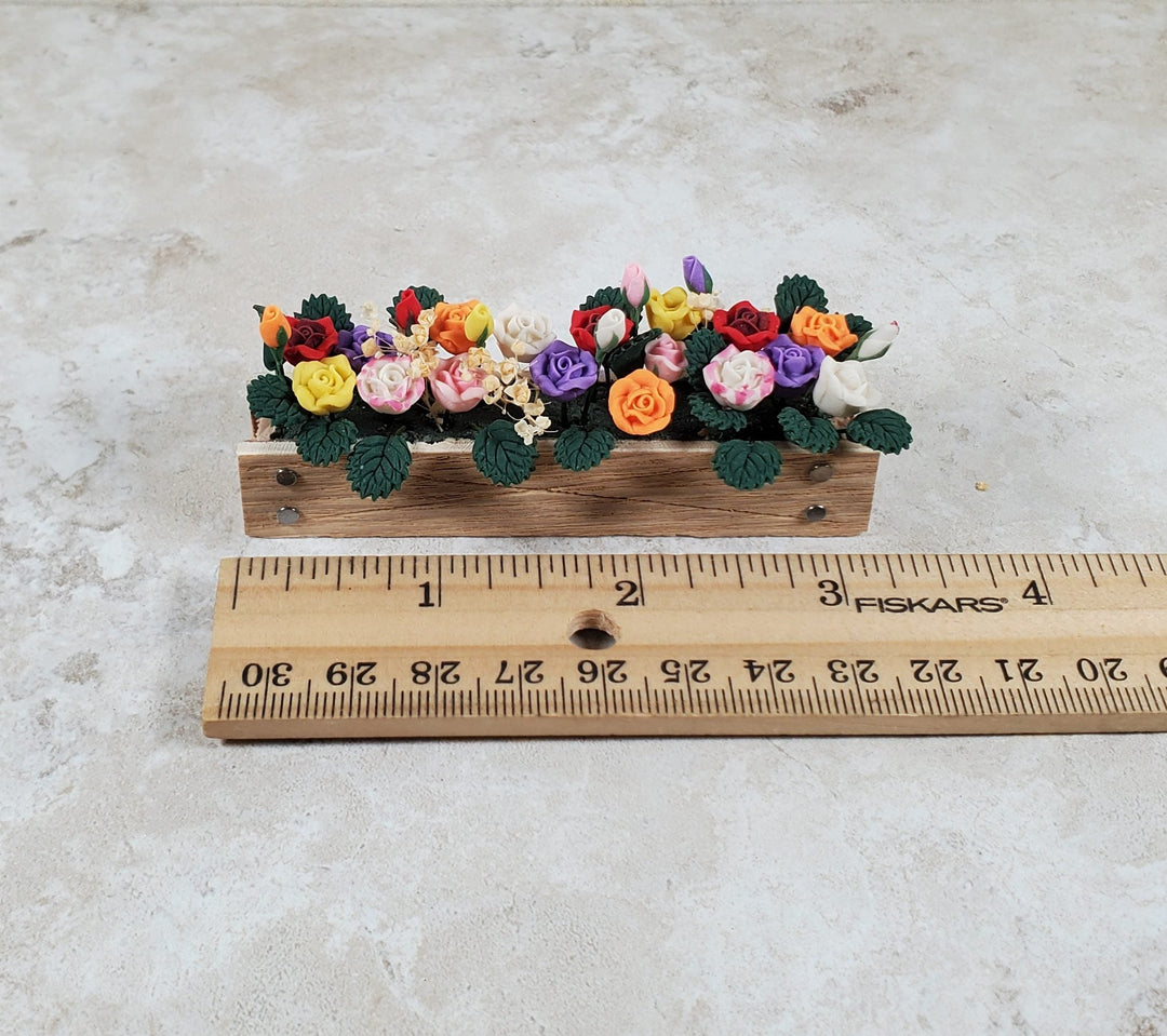 Dollhouse Multi Colored Roses in a 3.25" Window Box Planter 1:12 Scale Miniature - MiniatureCrush