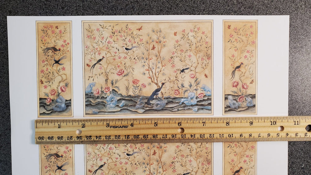 Dollhouse Mural Birds and Flowers Wall Panels 3 Pieces 1:12 Scale Wallpaper - MiniatureCrush