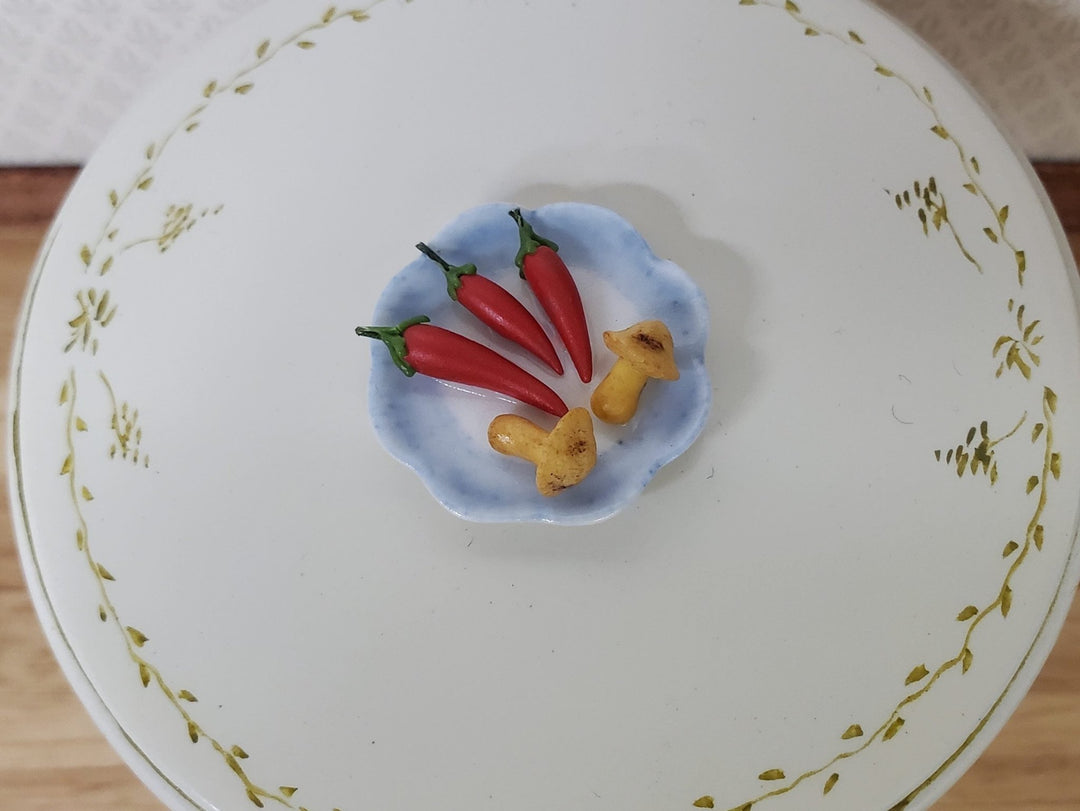 Dollhouse Mushrooms & Chili Peppers on a Ceramic Plate 1:12 Scale Miniature Food - MiniatureCrush