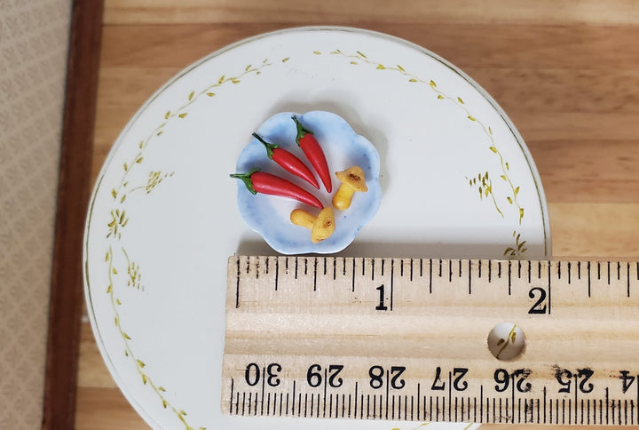 Dollhouse Mushrooms & Chili Peppers on a Ceramic Plate 1:12 Scale Miniature Food - MiniatureCrush