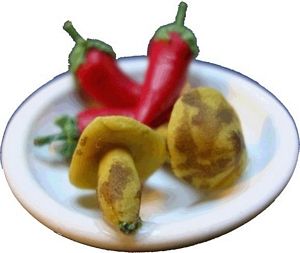 Dollhouse Mushrooms & Chili Peppers on a Ceramic Plate 1:12 Scale Miniature Food - MiniatureCrush