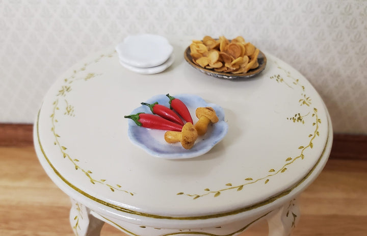 Dollhouse Mushrooms & Chili Peppers on a Ceramic Plate 1:12 Scale Miniature Food - MiniatureCrush