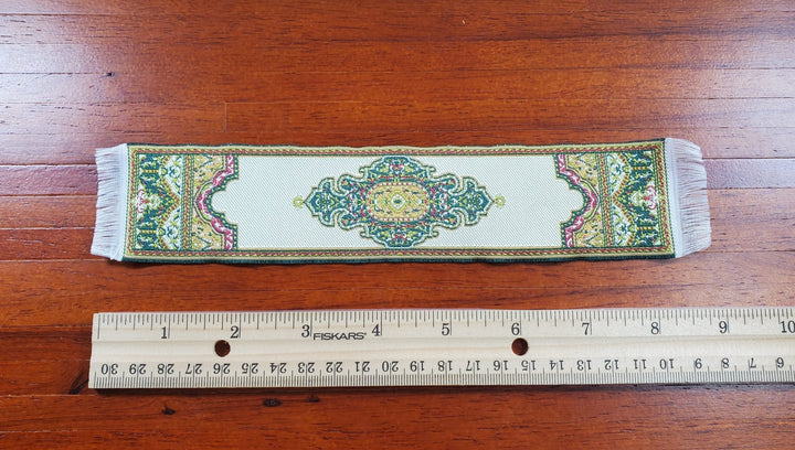Dollhouse Narrow Carpet Rug Runner Gold Green Woven Fabric 1:12 Scale - MiniatureCrush