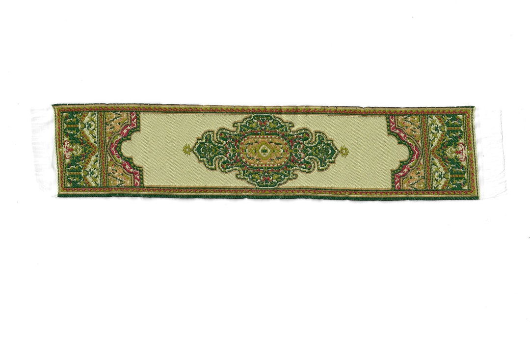 Dollhouse Narrow Carpet Rug Runner Gold Green Woven Fabric 1:12 Scale - MiniatureCrush