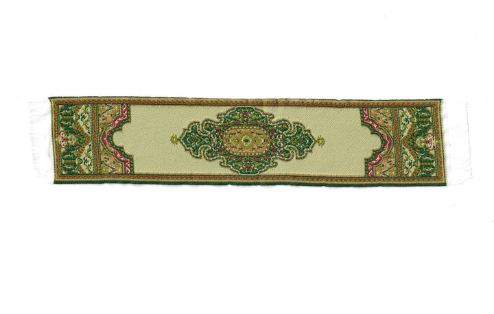 Dollhouse Narrow Carpet Rug Runner Gold Green Woven Fabric 1:12 Scale - MiniatureCrush