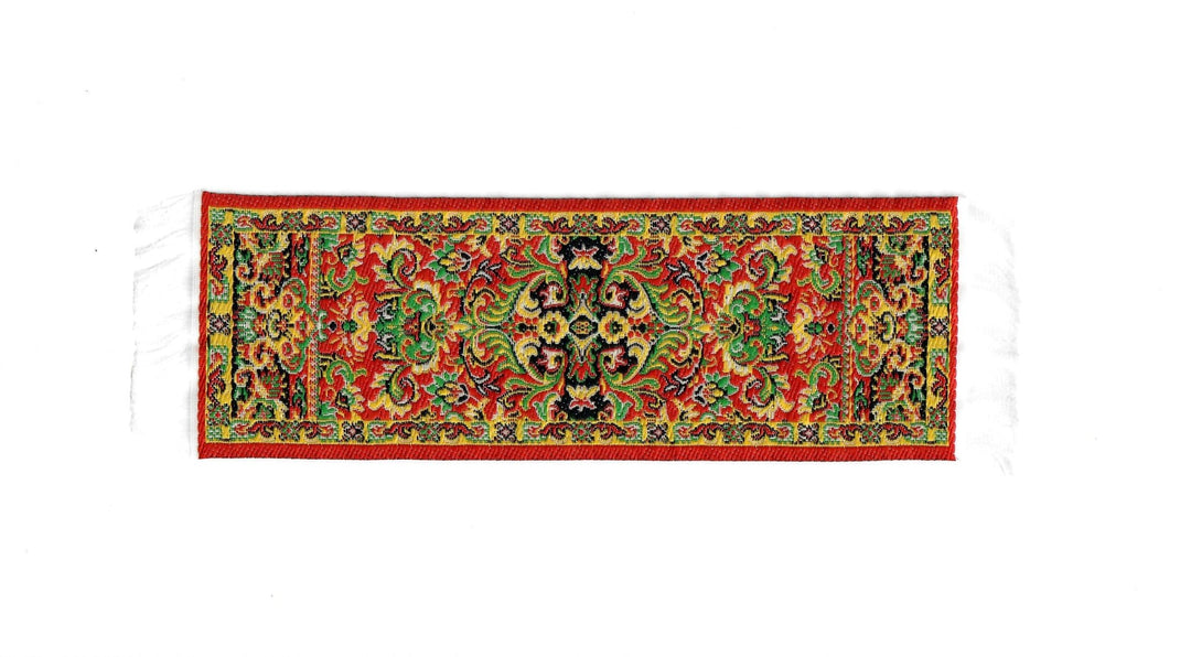 Dollhouse Narrow Carpet Rug Runner Red Gold Black Woven Fabric 1:12 Scale - MiniatureCrush