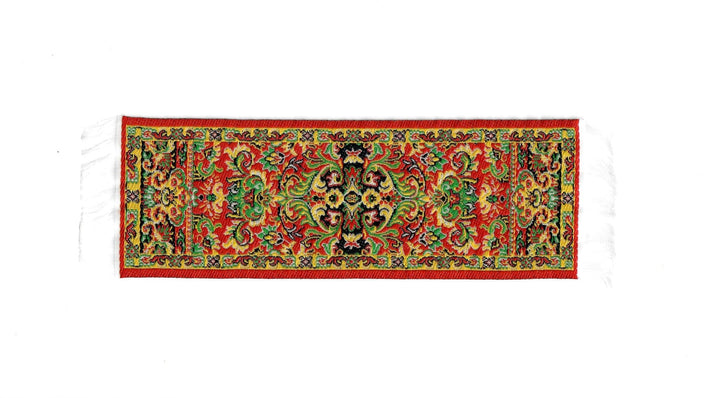 Dollhouse Narrow Carpet Rug Runner Red Gold Black Woven Fabric 1:12 Scale - MiniatureCrush