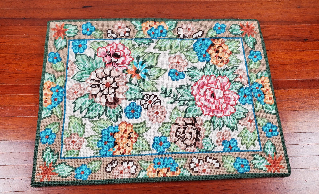 Dollhouse Needlepoint Rug Large Aubusson Style 1:12 Scale Carpet Floral - MiniatureCrush