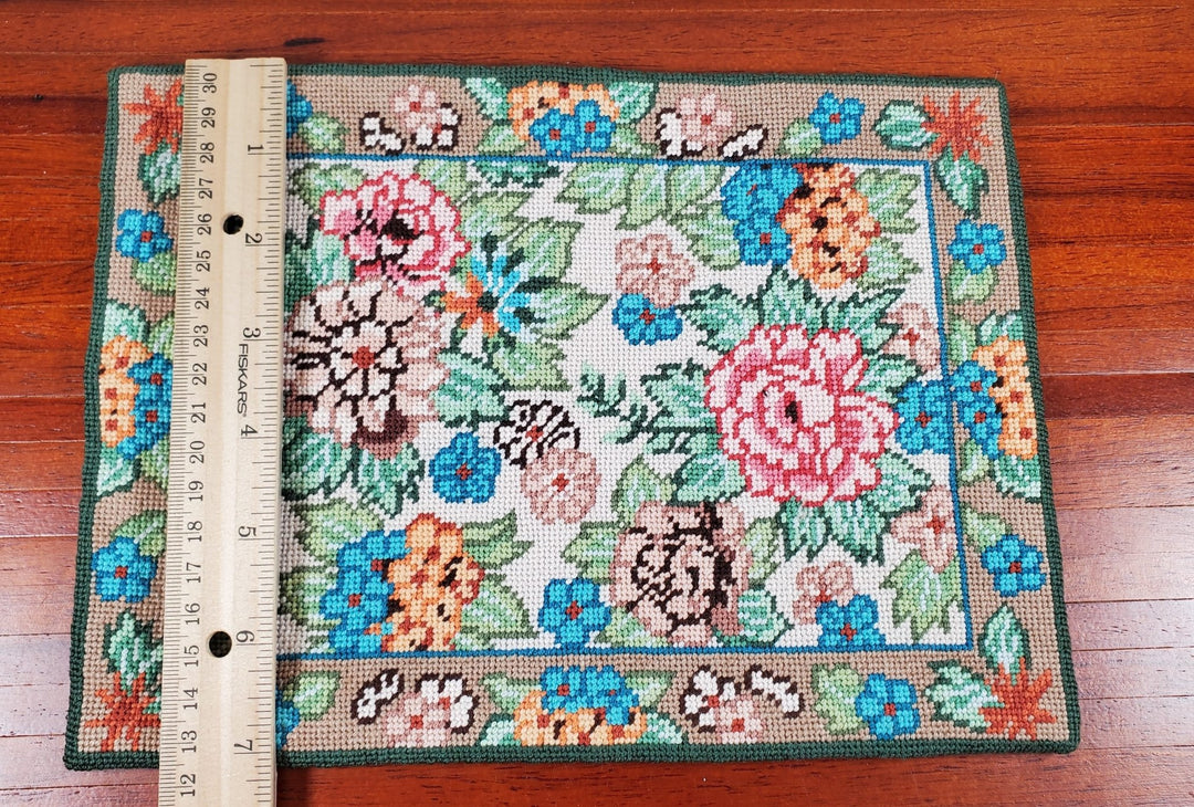Dollhouse Needlepoint Rug Large Aubusson Style 1:12 Scale Carpet Floral - MiniatureCrush