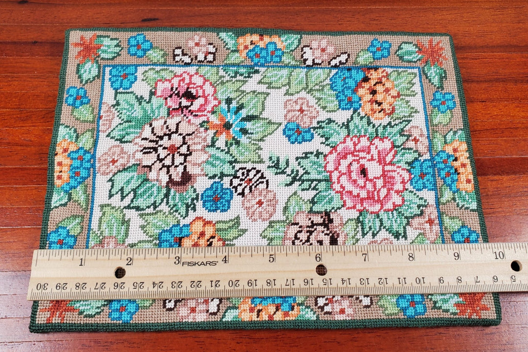 Dollhouse Needlepoint Rug Large Aubusson Style 1:12 Scale Carpet Floral - MiniatureCrush