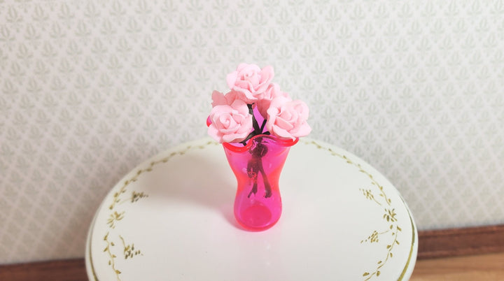 Dollhouse Neon Pink Glass Ruffled Vase 1:12 Scale Miniature Decoration - MiniatureCrush