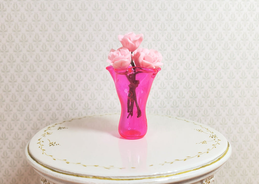 Dollhouse Neon Pink Glass Ruffled Vase 1:12 Scale Miniature Decoration - MiniatureCrush