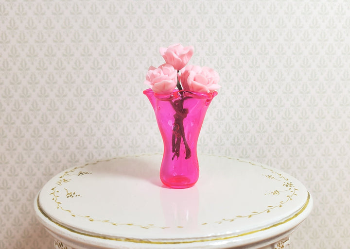 Dollhouse Neon Pink Glass Ruffled Vase 1:12 Scale Miniature Decoration - MiniatureCrush