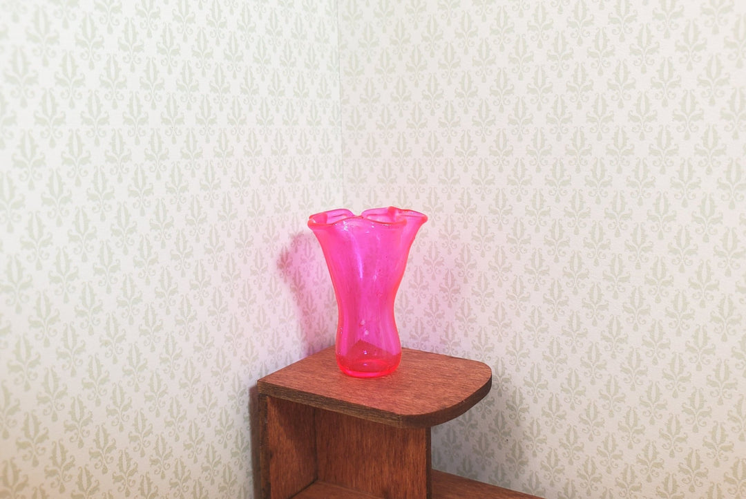 Dollhouse Neon Pink Glass Ruffled Vase 1:12 Scale Miniature Decoration - MiniatureCrush