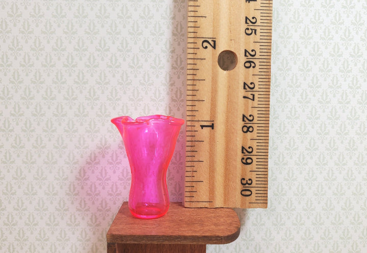 Dollhouse Neon Pink Glass Ruffled Vase 1:12 Scale Miniature Decoration - MiniatureCrush