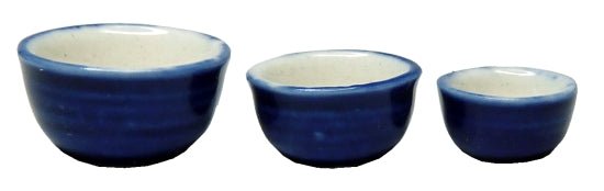 Dollhouse Nesting Mixing Bowls Blue & White Set of 3 1:12 Scale Miniatures - MiniatureCrush