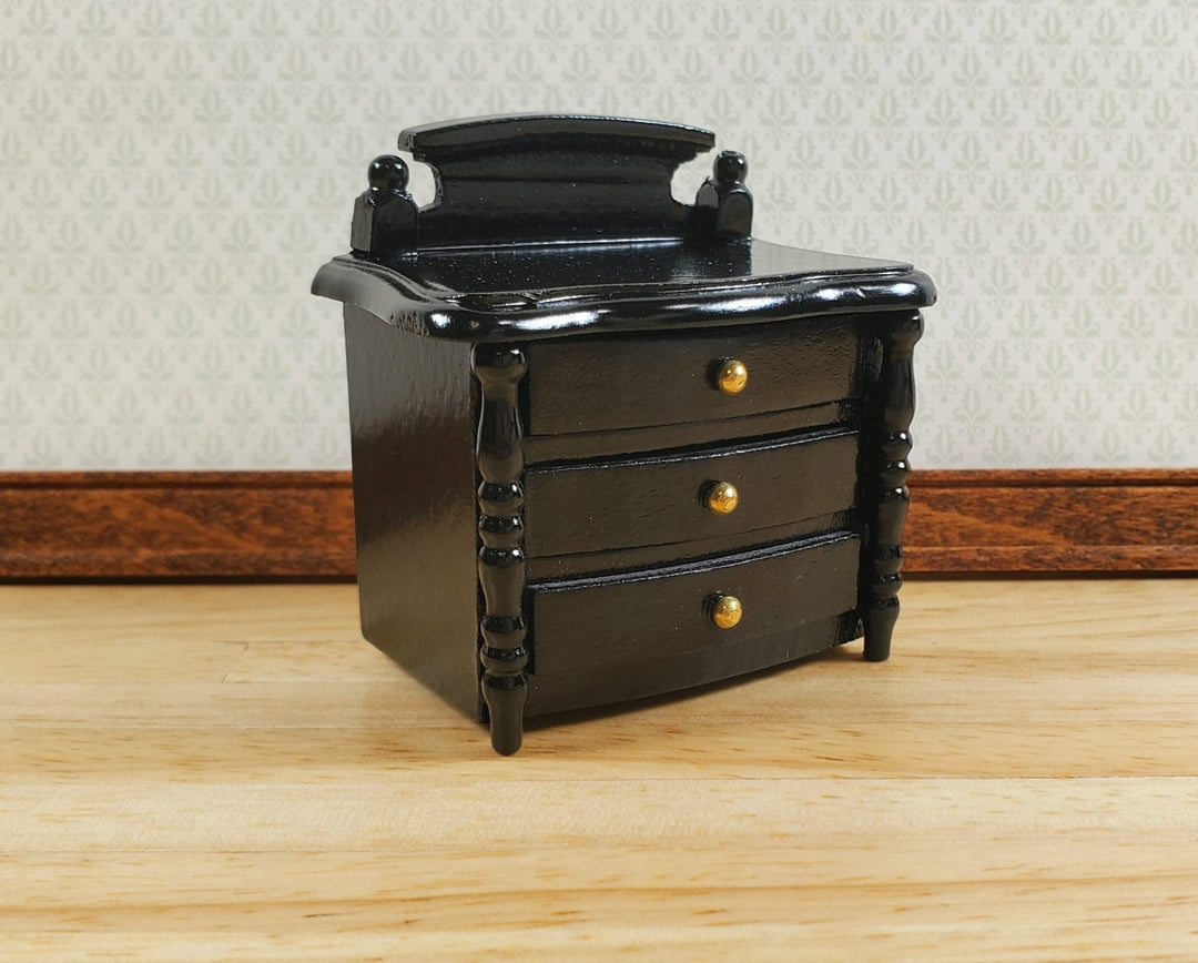 Dollhouse Night Stand Side Table Black 3 Drawers 1:12 Scale Wood Miniature - MiniatureCrush