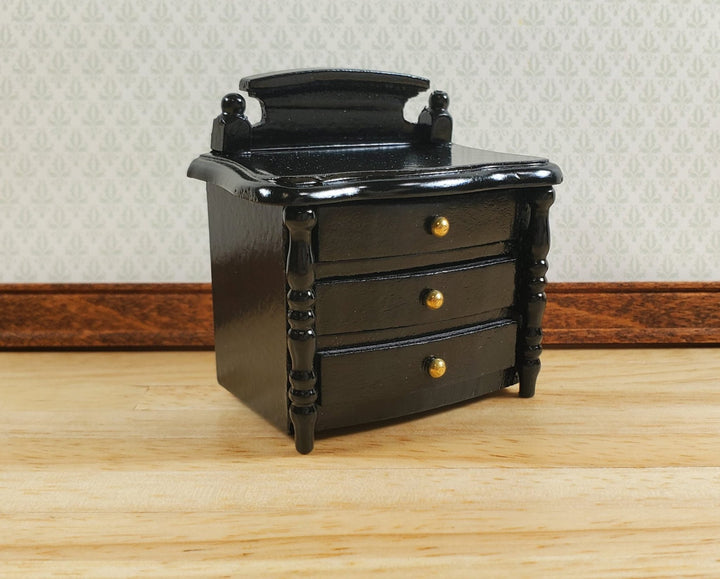 Dollhouse Night Stand Side Table Black 3 Drawers 1:12 Scale Wood Miniature - MiniatureCrush
