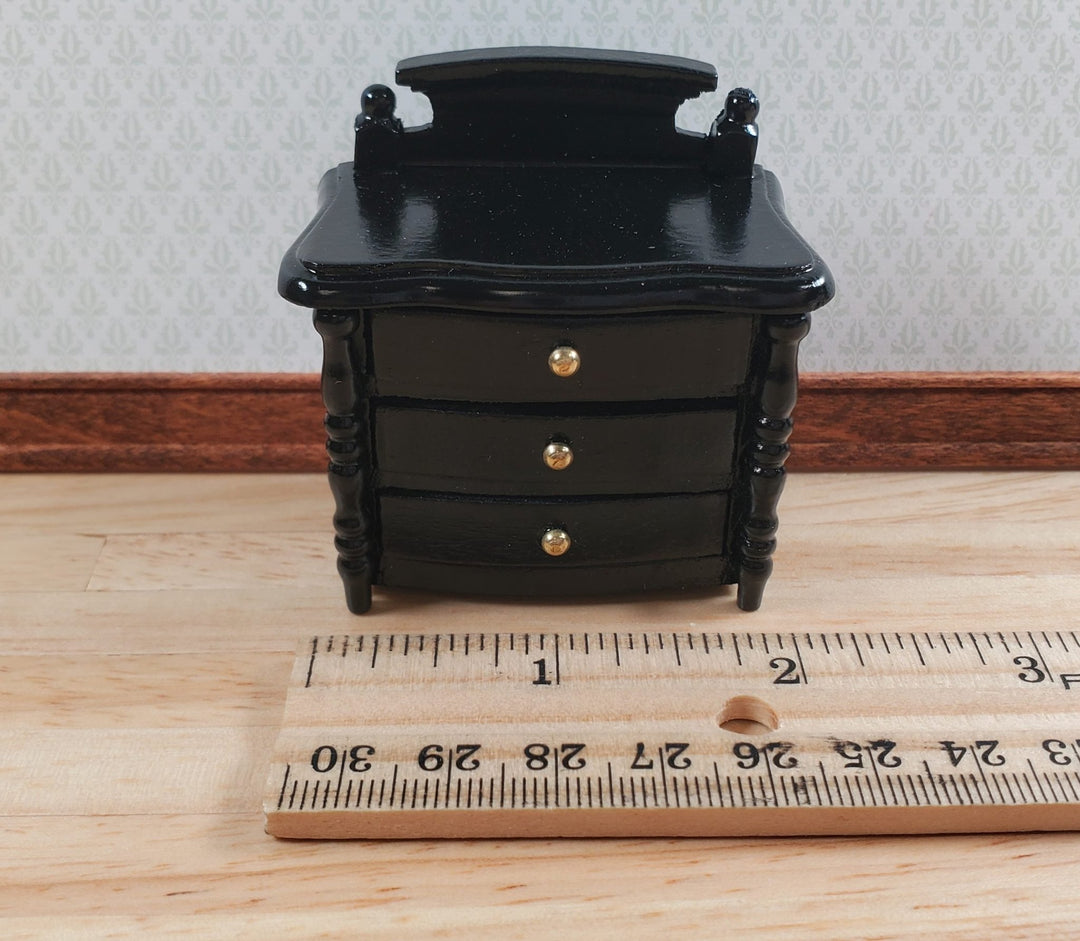 Dollhouse Night Stand Side Table Black 3 Drawers 1:12 Scale Wood Miniature - MiniatureCrush