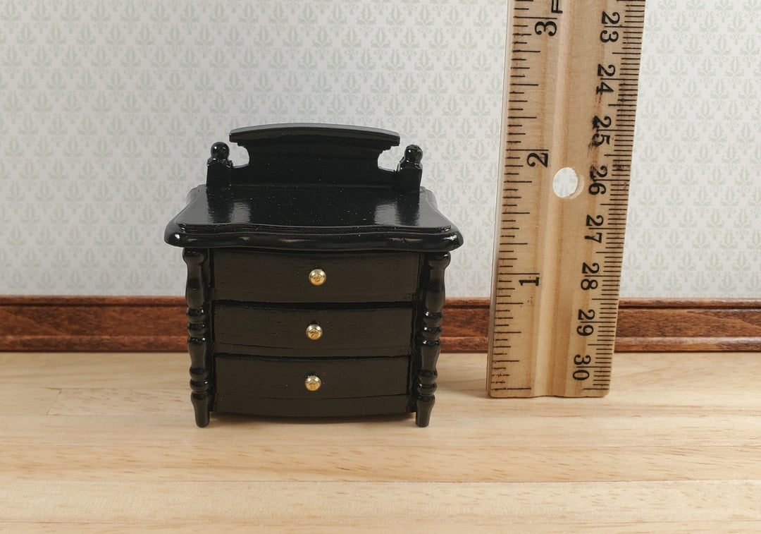 Dollhouse Night Stand Side Table Black 3 Drawers 1:12 Scale Wood Miniature - MiniatureCrush