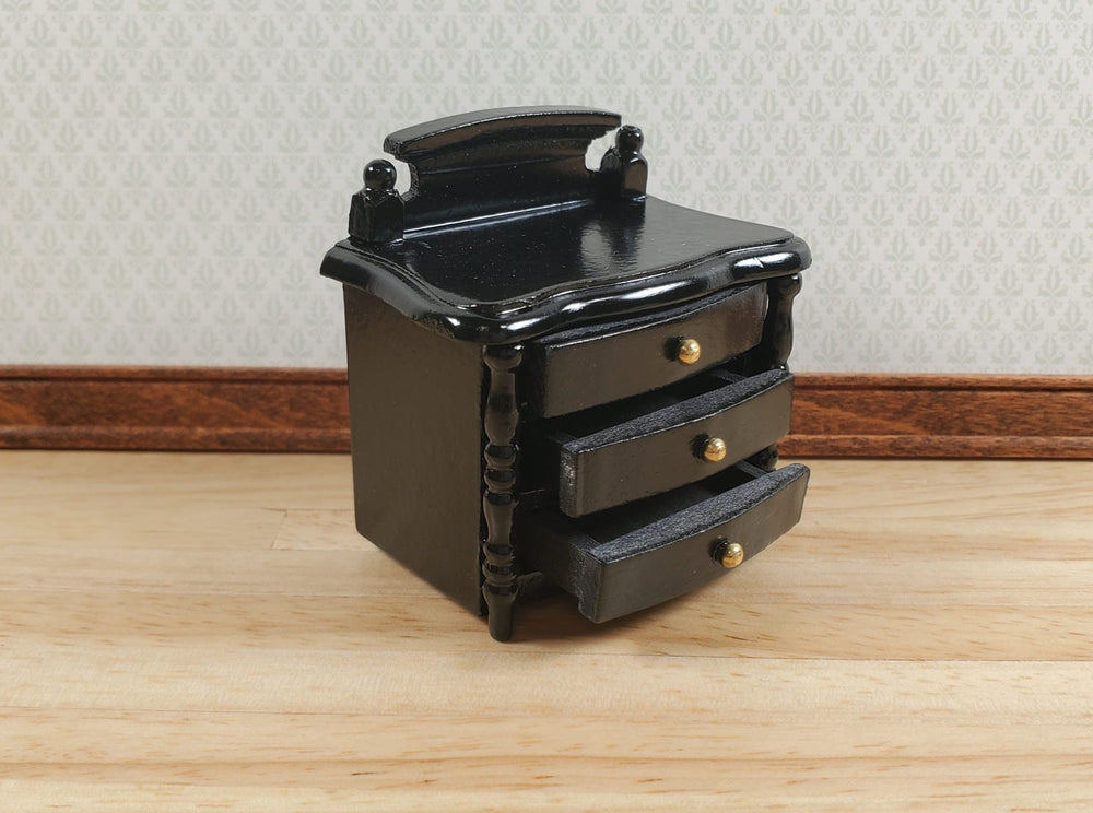 Dollhouse Night Stand Side Table Black 3 Drawers 1:12 Scale Wood Miniature - MiniatureCrush