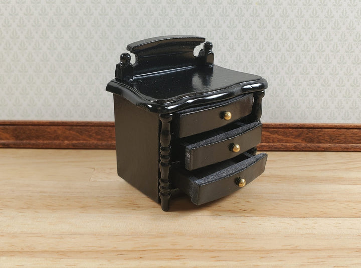 Dollhouse Night Stand Side Table Black 3 Drawers 1:12 Scale Wood Miniature - MiniatureCrush