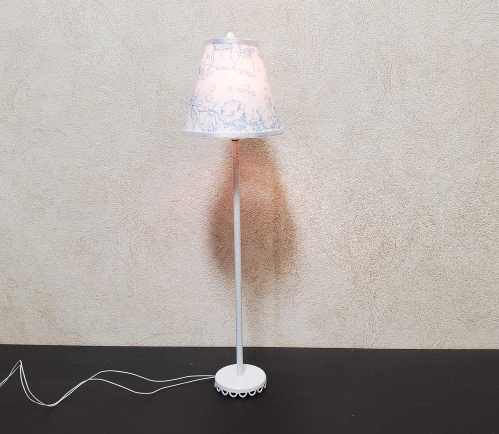 Dollhouse Nursery Floor Lamp Blue Shade White Base 12 Volt Wired 1:12 - MiniatureCrush