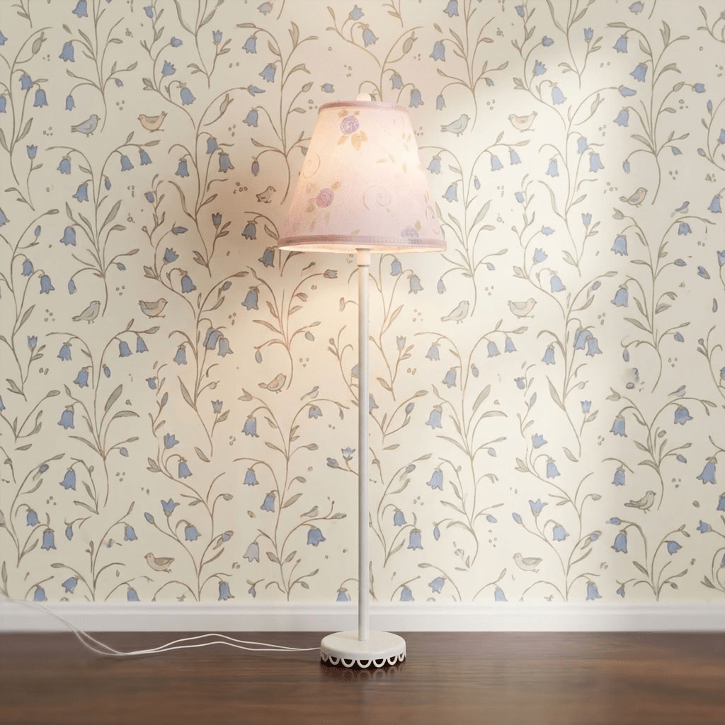 Dollhouse Nursery Floor Lamp Pink Shade White Base 12 Volt Wired 1:12 - MiniatureCrush
