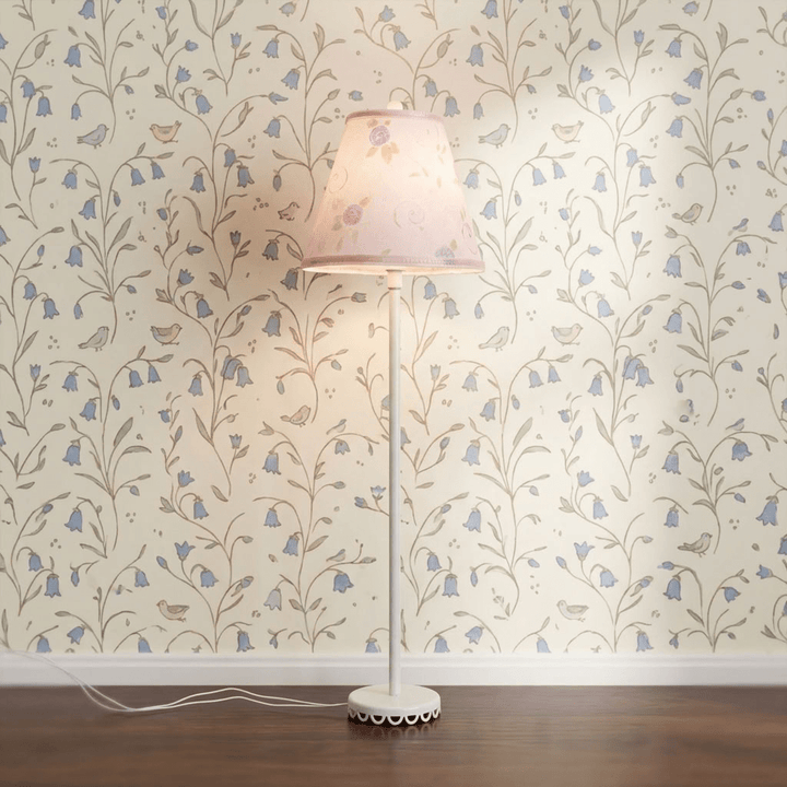 Dollhouse Nursery Floor Lamp Pink Shade White Base 12 Volt Wired 1:12 - MiniatureCrush