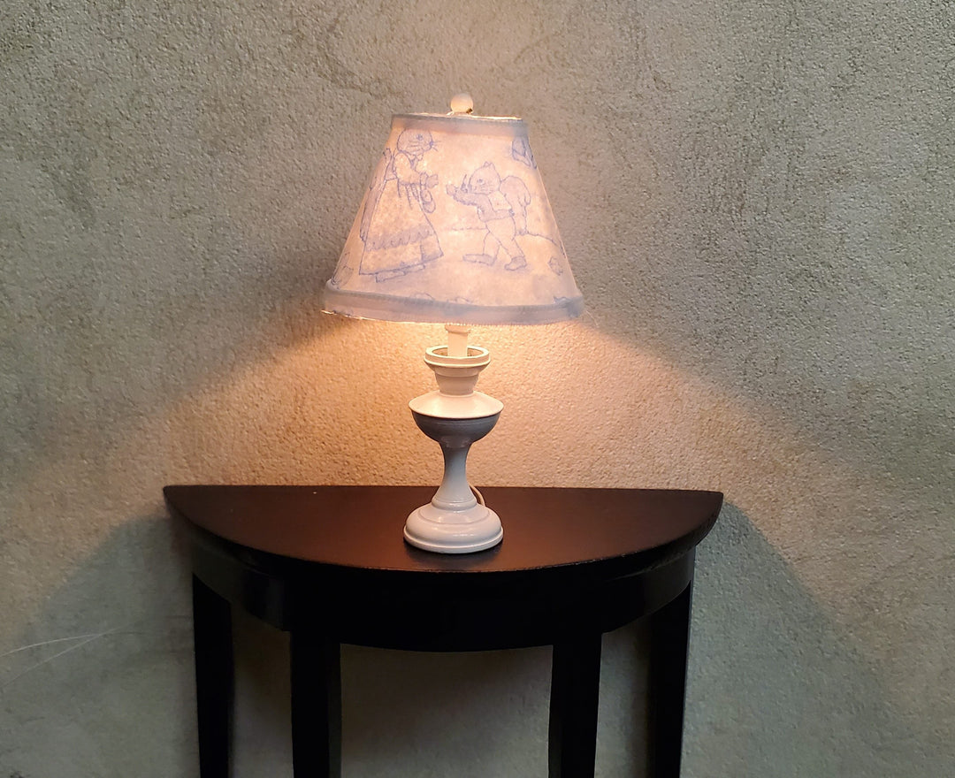 Dollhouse Nursery Table Lamp Blue Shade White Brass Base 12 Volt Wired 1:12 - MiniatureCrush