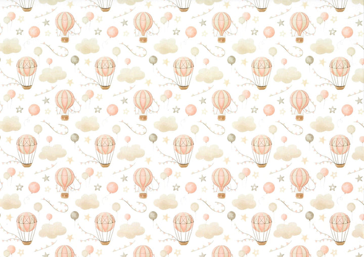 Dollhouse Nursery Wallpaper 3 Sheets Hot Air Balloons Beige 1:12 Scale Miniature - MiniatureCrush