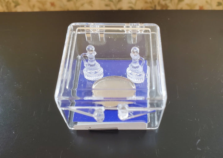 Dollhouse Oil & Vinegar Cruet Set on Silver Tray Chrysnbon 1:12 Scale Miniature - MiniatureCrush