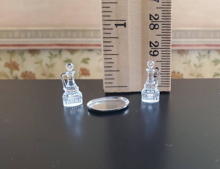 Dollhouse Oil & Vinegar Cruet Set on Silver Tray Chrysnbon 1:12 Scale Miniature - MiniatureCrush