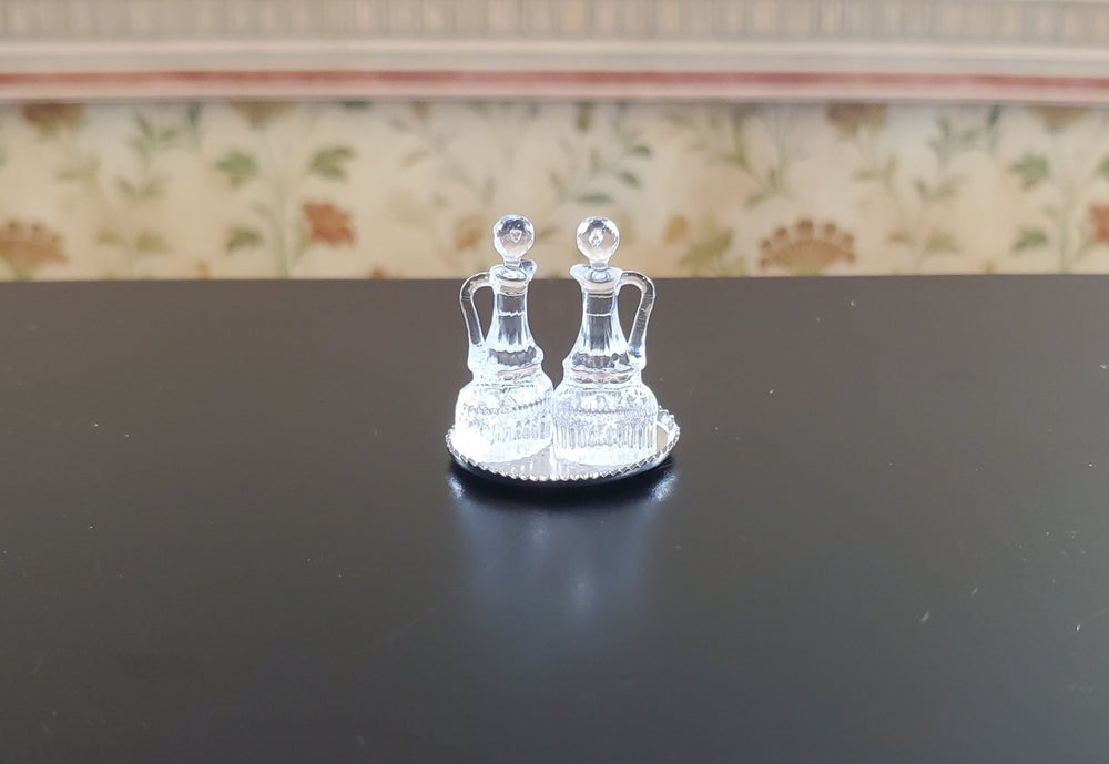 Dollhouse Oil & Vinegar Cruet Set on Silver Tray Chrysnbon 1:12 Scale Miniature - MiniatureCrush