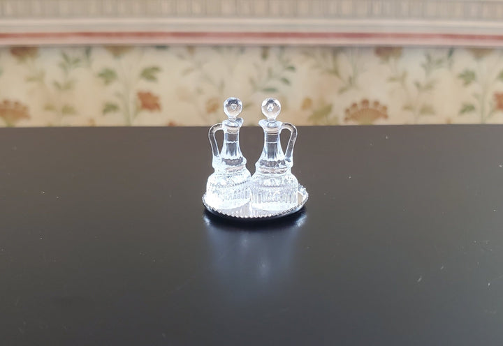 Dollhouse Oil & Vinegar Cruet Set on Silver Tray Chrysnbon 1:12 Scale Miniature - MiniatureCrush