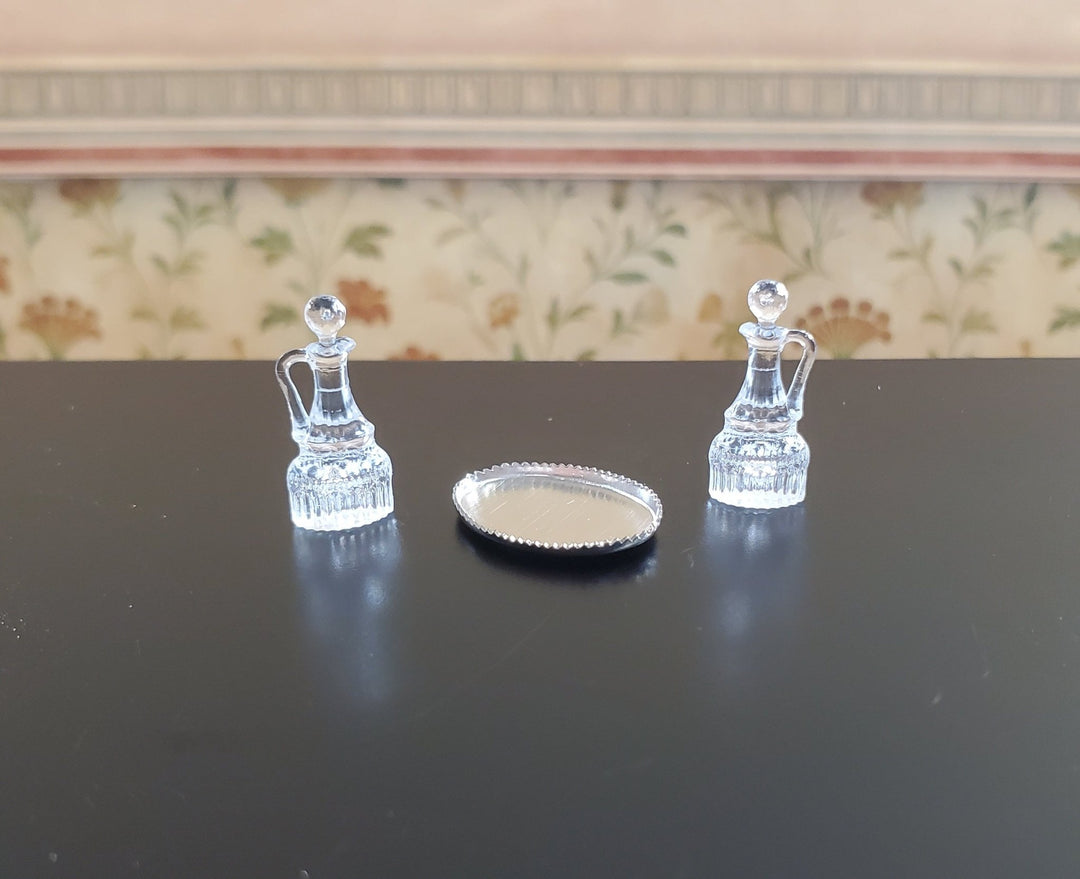 Dollhouse Oil & Vinegar Cruet Set on Silver Tray Chrysnbon 1:12 Scale Miniature - MiniatureCrush