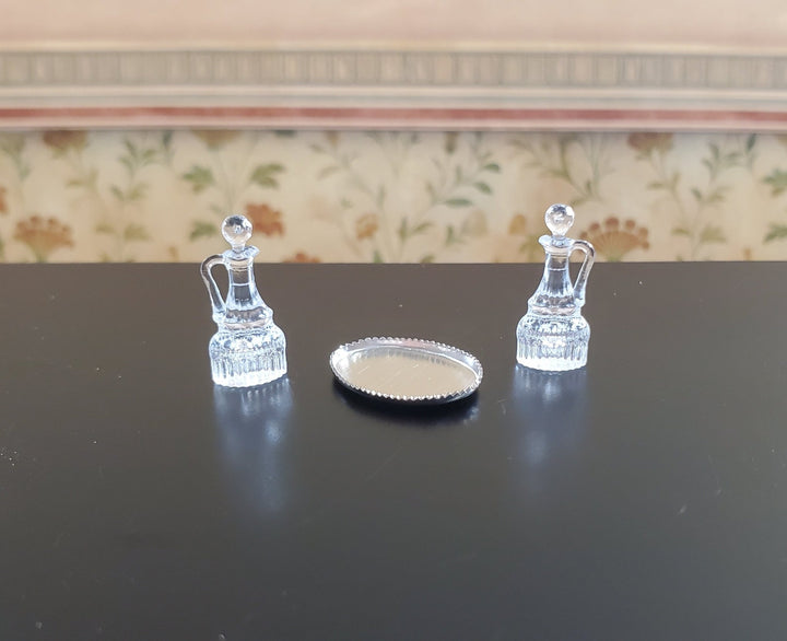 Dollhouse Oil & Vinegar Cruet Set on Silver Tray Chrysnbon 1:12 Scale Miniature - MiniatureCrush