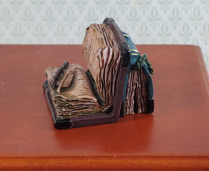 Dollhouse Old Book Display Worn Weathered Resin Feather Pen 1:12 Scale Miniature - Miniature Crush