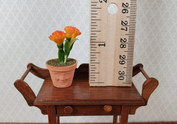 Dollhouse Orange Carnations in Sweet Faced Terra Cotta Planter 1:12 Scale - MiniatureCrush