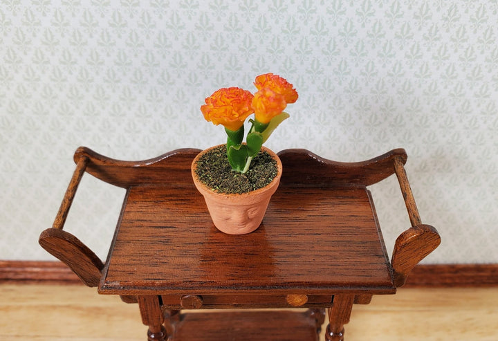 Dollhouse Orange Carnations in Sweet Faced Terra Cotta Planter 1:12 Scale - MiniatureCrush